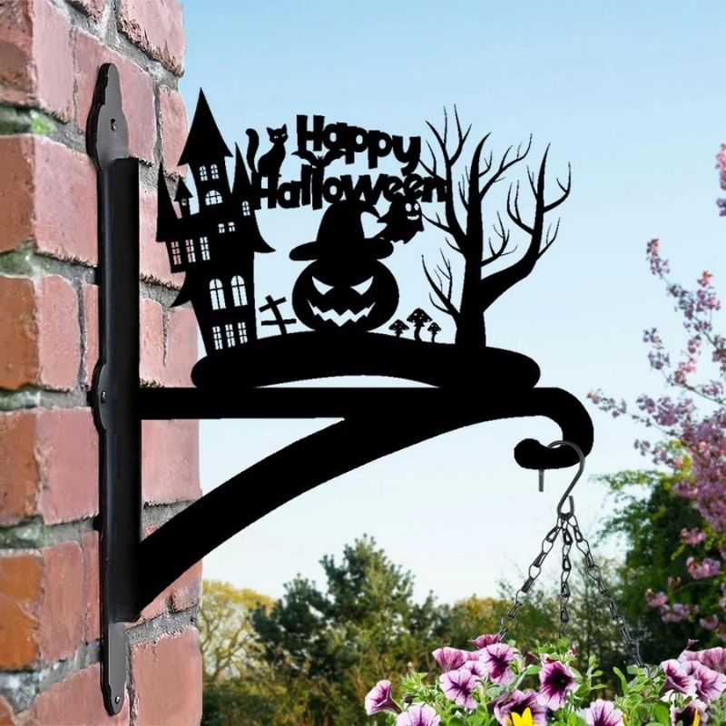 Happy Halloween Pumpkin Metal Hanging Bracket Plant Stand PS146