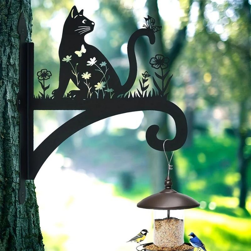 Cat And Flower Metal Hanging Bracket Plant Stand PS021