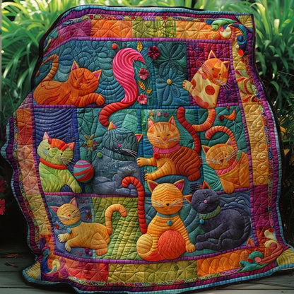 Cute Cats And Colorful Yarns Blanket- D201 - Premium Blanket