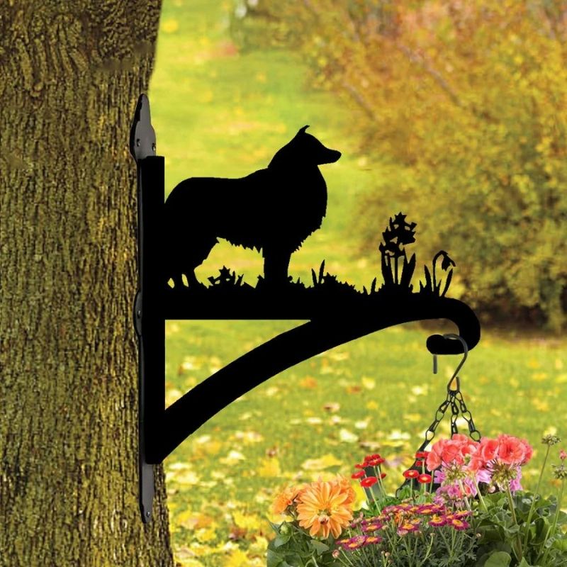 Collie Dog Metal Hanging Bracket Plant Stand PS083