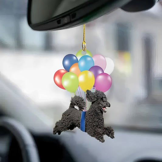 Black Poodle Fly With Bubbles Car Hanging Ornament BC026