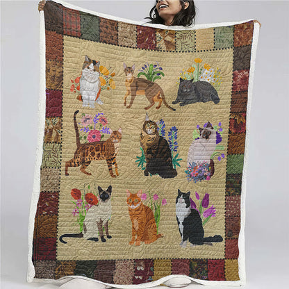 Cat Breeds Flower Blanket - D205 - Premium Blanket