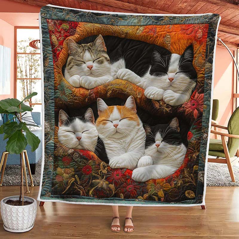 Cute Lazy Cats Blanket - D252 - Premium Blanket