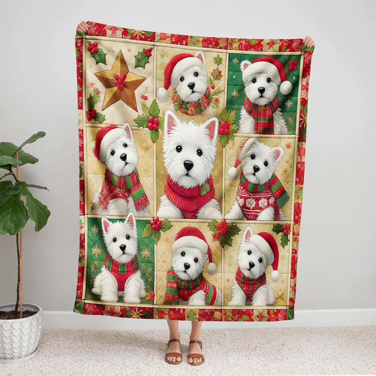 West Highland White Terrier Christmas Blanket - H183 - Premium Blanket