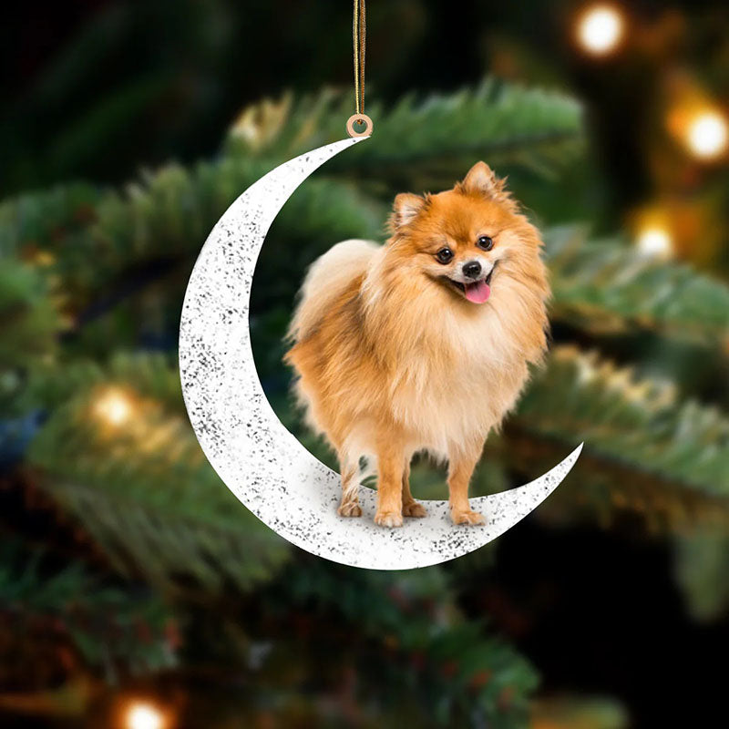 Pomeranian Sit On The Moon Ornament MO015