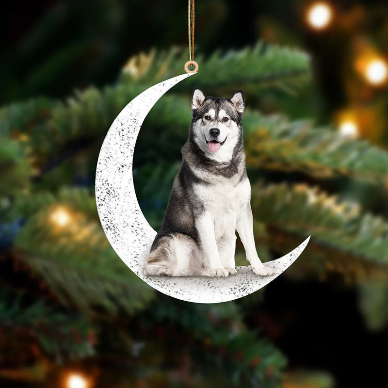 Siberian Husky Sit On The Moon Ornament MO050