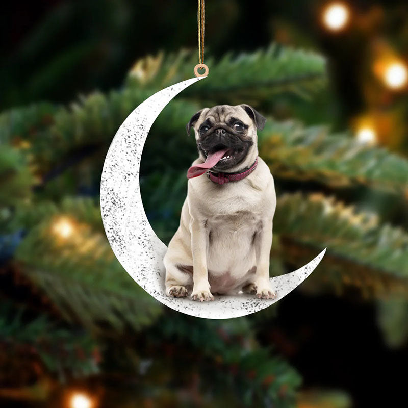 Pug Sit On The Moon Ornament MO111