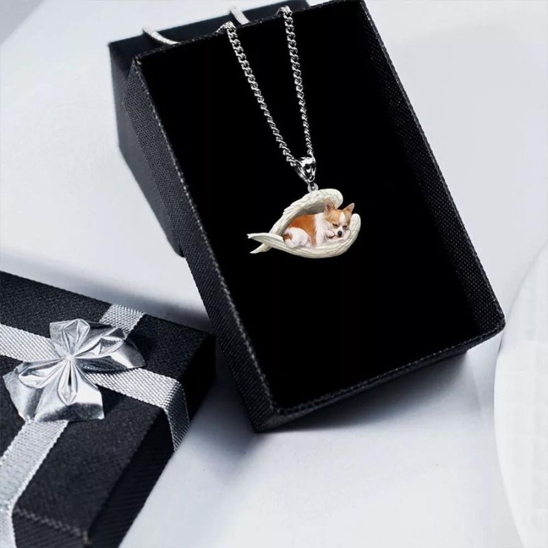 Chihuahua Sleeping Angel Stainless Steel Necklace SN017