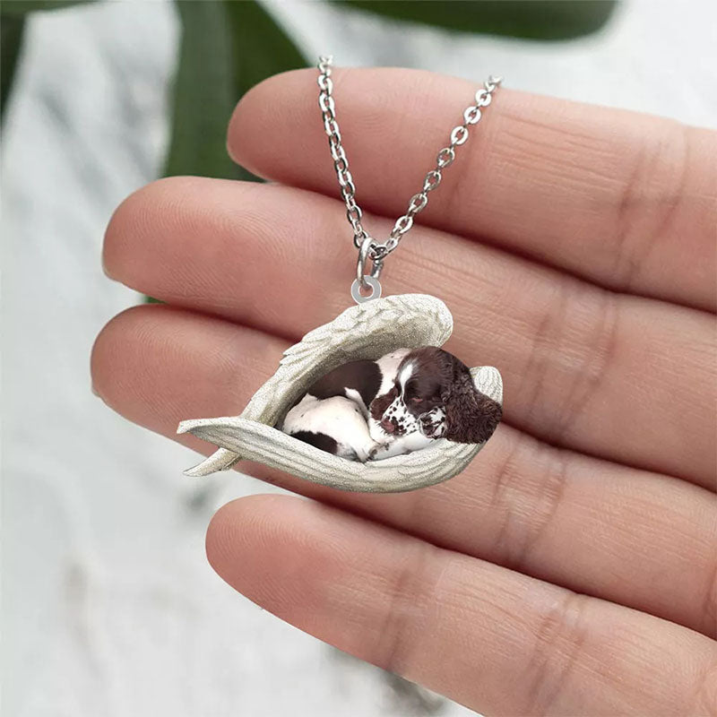 English Springer Spaniel Sleeping Angel Stainless Steel Necklace SN031