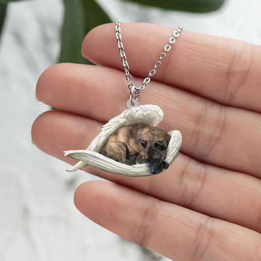 Brindle Staffy Sleeping Angel Stainless Steel Necklace SN148