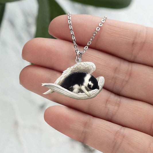 Black and White Cat Sleeping Angel Stainless Steel Necklace SN159