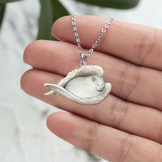 White Cat Sleeping Angel Stainless Steel Necklace SN160