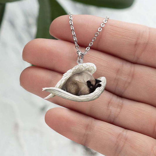 Siamese Cat Sleeping Angel Stainless Steel Necklace SN161