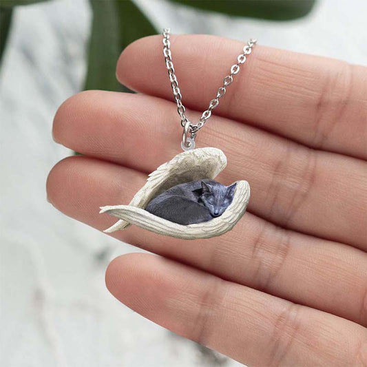 Russian Blue Cat Sleeping Angel Stainless Steel Necklace SN164
