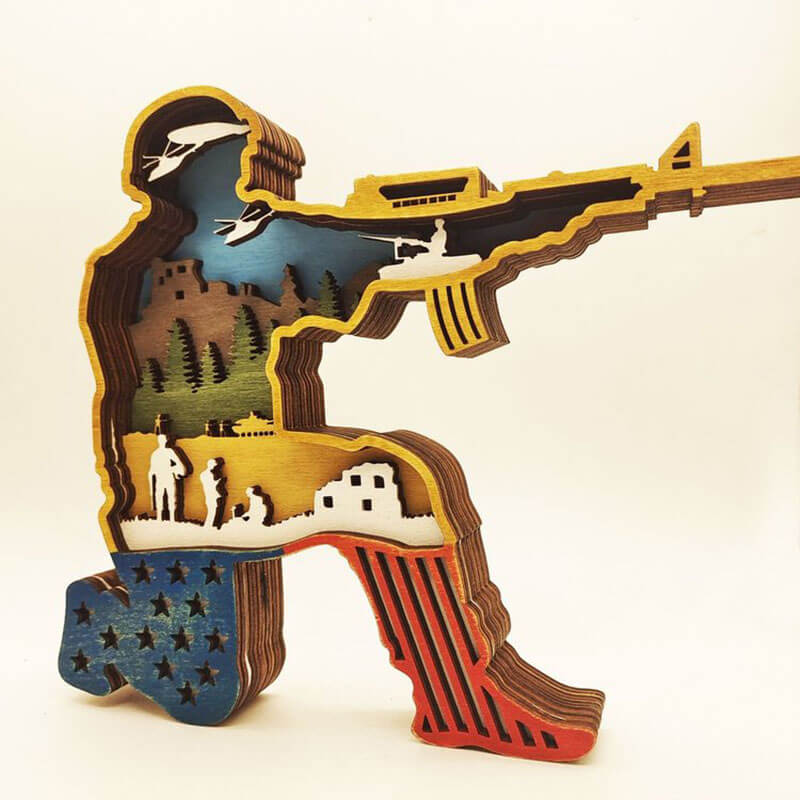 American Flag Soldier Carving Handcraft Gift