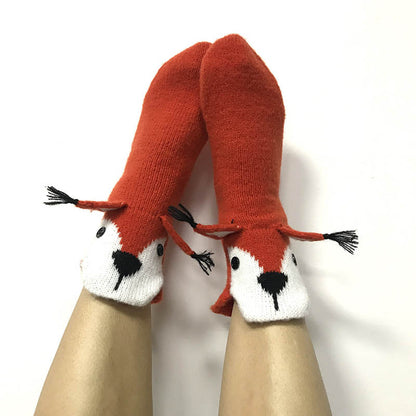 Red Squirrel Knitted Warm 3D Floor Socks