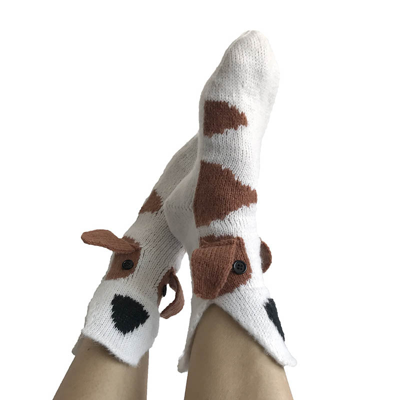 White Dog Knitted Warm 3D Floor Socks