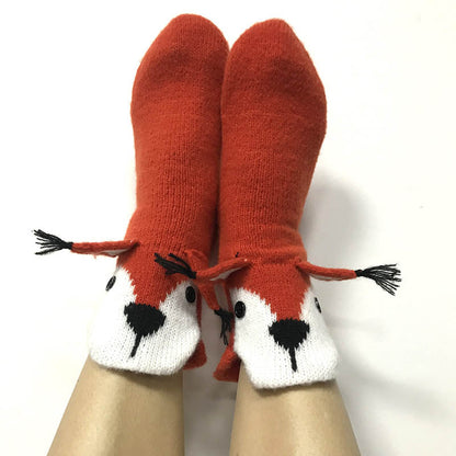 Red Squirrel Knitted Warm 3D Floor Socks