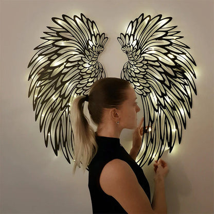 1 Pair Angel Wings Metal Wall Art With Led Lights