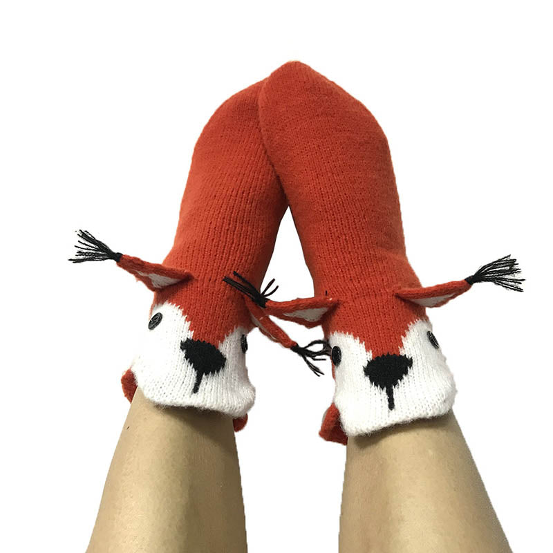 Red Squirrel Knitted Warm 3D Floor Socks