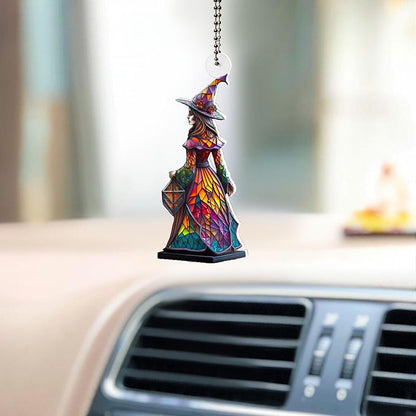 Witch Glass Painted Pendant Car Hang Ornament