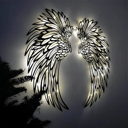 1 Pair Angel Wings Metal Wall Art With Led Lights