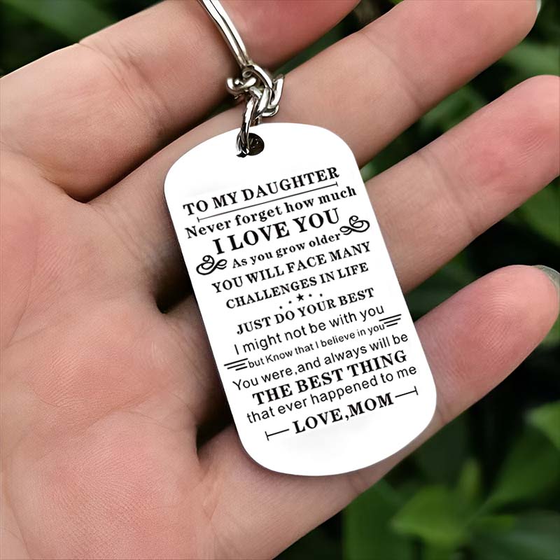 Solid Stainless Steel Tag Inspirational Keychain By Pink Box