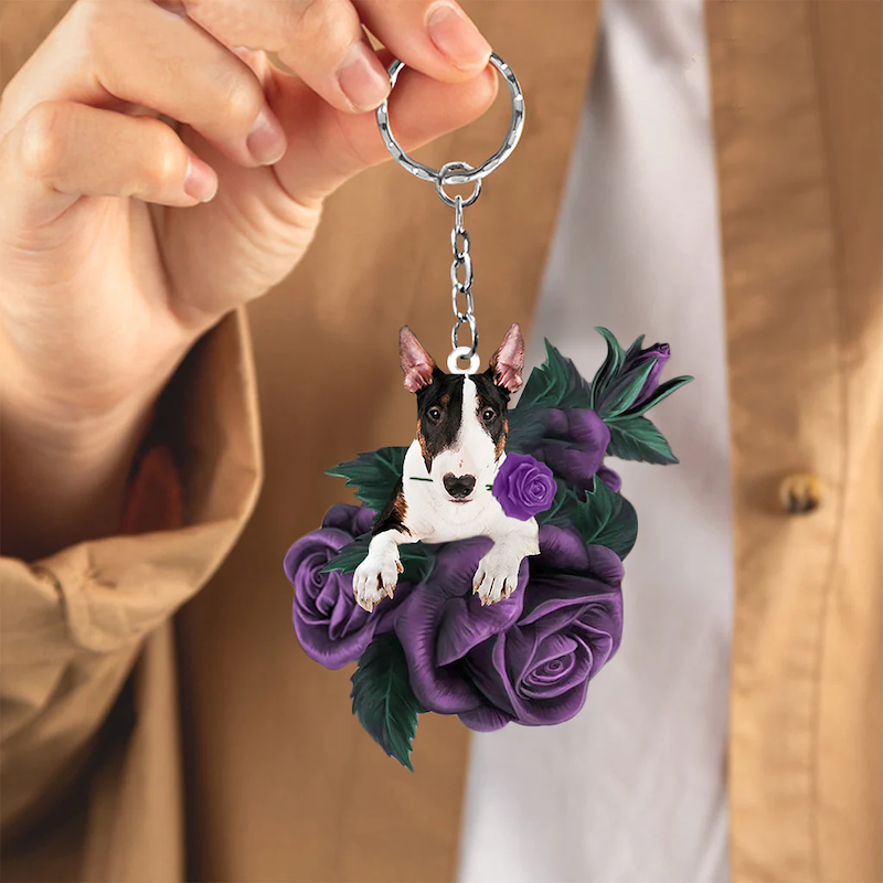 Bull Terrier In Purple Rose Acrylic Keychain PR122