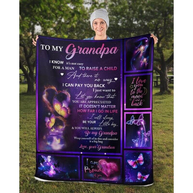To My Grandpa - From Grandson - Butterfly A315 - Premium Blanket