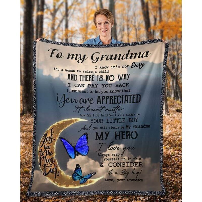 To My Grandma - From Grandson - Butterfly A314 - Premium Blanket