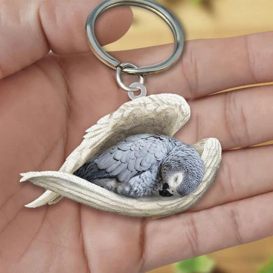 Sleeping Angel Acrylic Keychain African Grey Parrot SA197