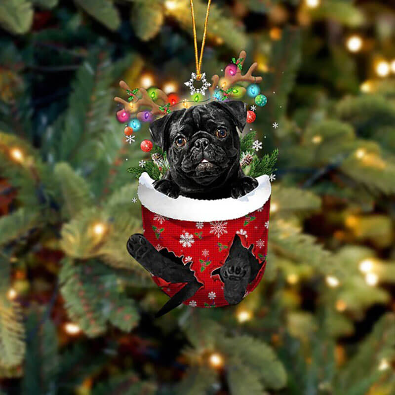 Pug In Snow Pocket Christmas Ornament SP017