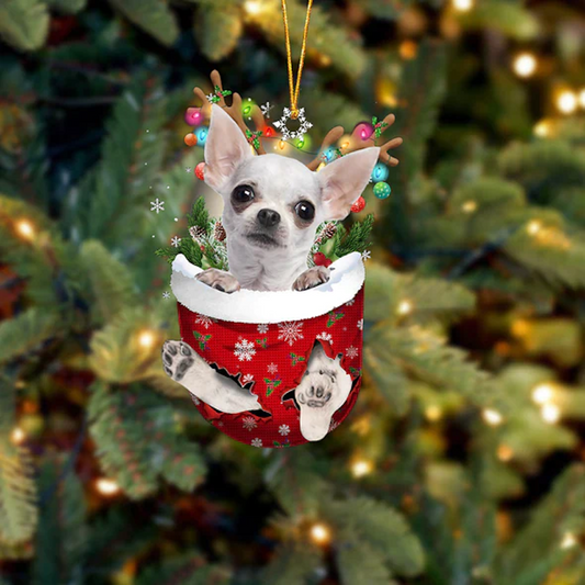Chihuahua In Snow Pocket Christmas Ornament SP046