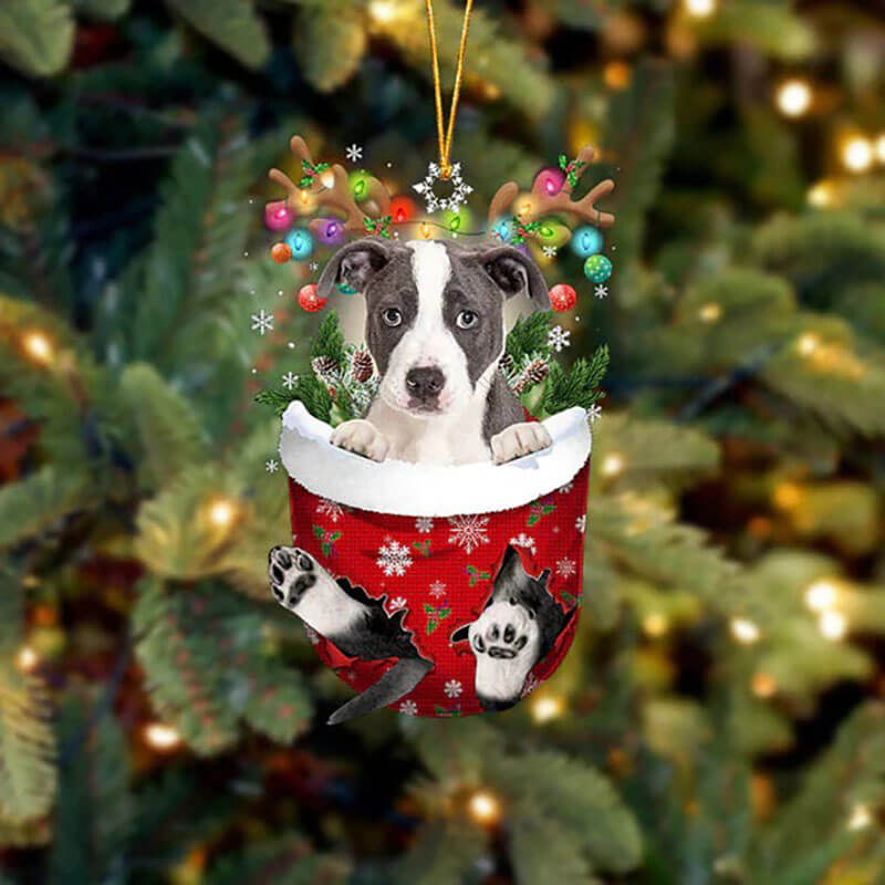 Pitbull In Snow Pocket Christmas Ornament SP264