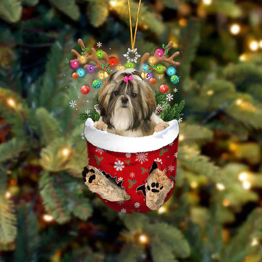 Shih Tzu In Snow Pocket Christmas Ornament SP274