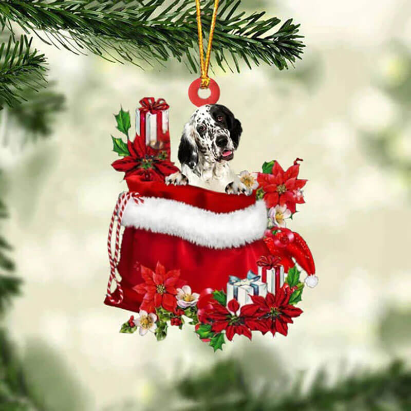 English Setter In Gift Bag Christmas Ornament GB024