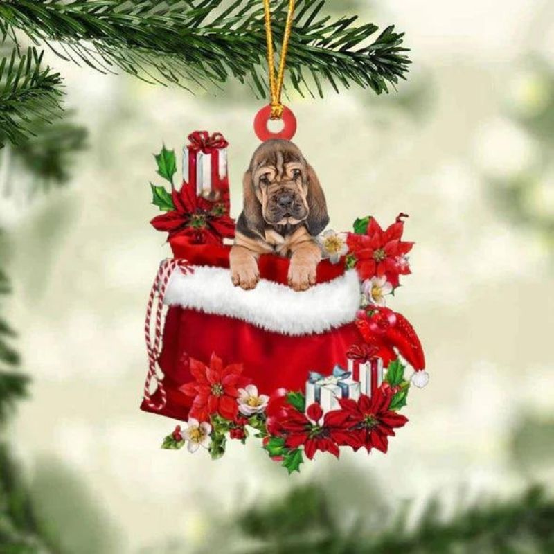 Bloodhound In Gift Bag Christmas Ornament GB049