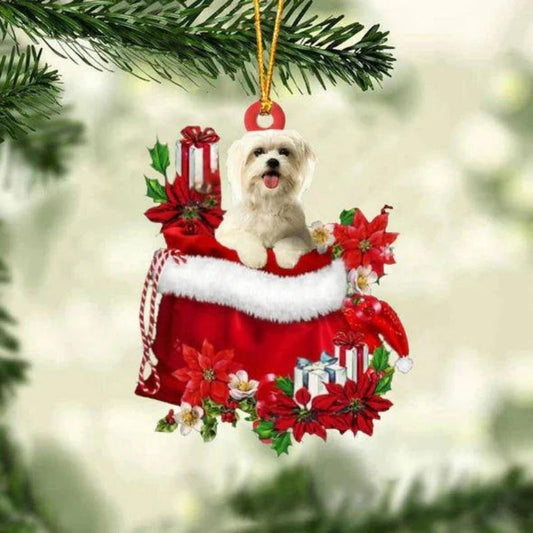 Maltese In Gift Bag Christmas Ornament GB061