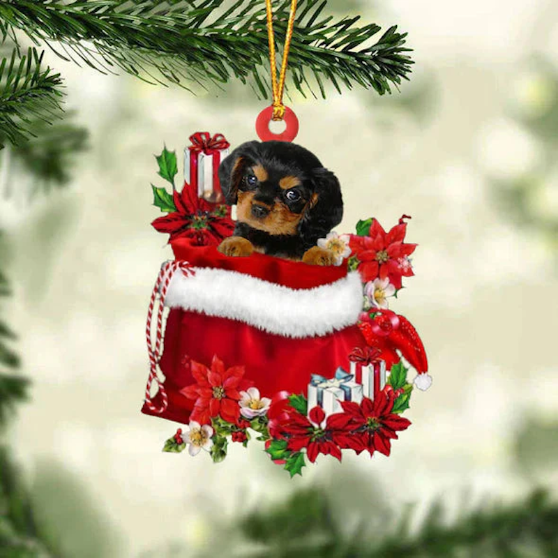 Cavalier King Charles Spaniel In Gift Bag Christmas Ornament GB085