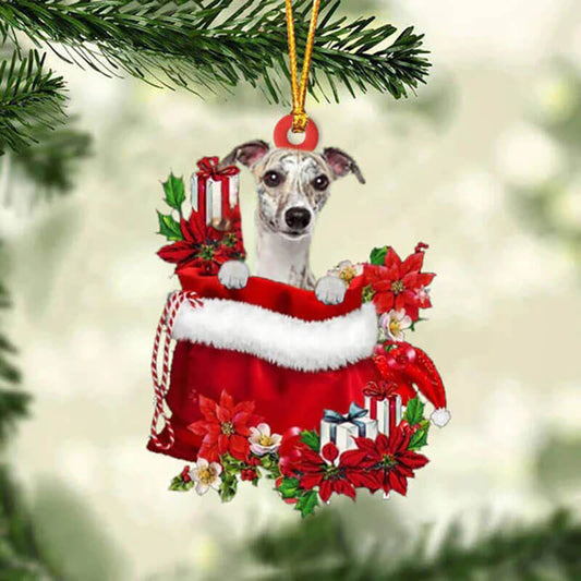 Whippet In Gift Bag Christmas Ornament GB099
