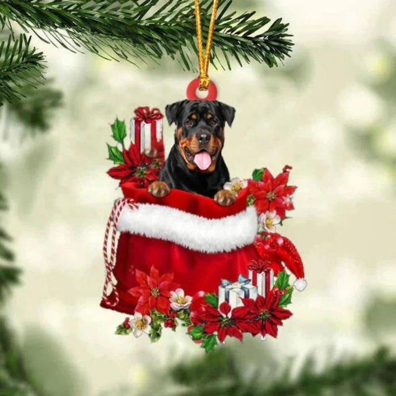 Rottweiler In Gift Bag Christmas Ornament GB142