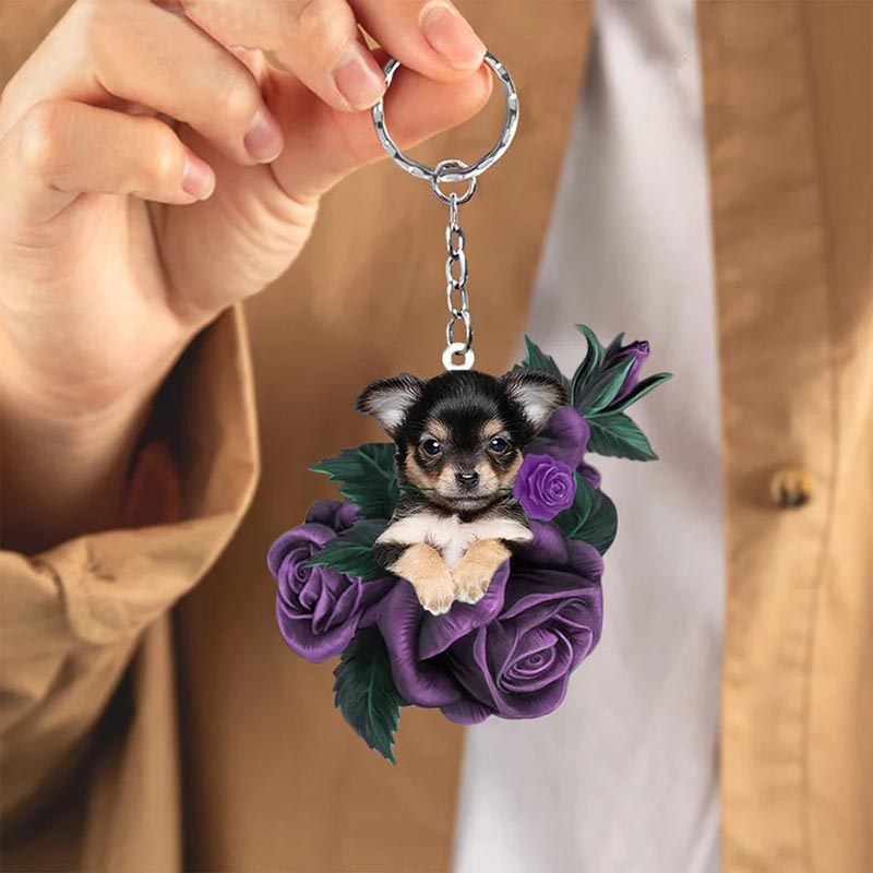 Chihuahua In Purple Rose Acrylic Keychain PR016