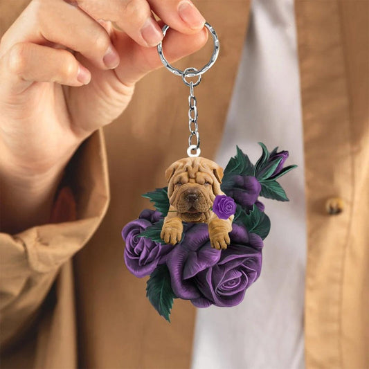 Shar Pei In Purple Rose Acrylic Keychain PR083
