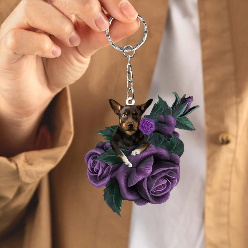 Australian Kelpie In Purple Rose Acrylic Keychain PR105