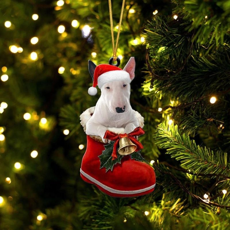 Bull Terrier In Santa Boot Christmas Hanging Ornament SB082