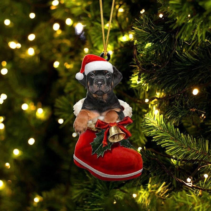 Rottweiler In Santa Boot Christmas Hanging Ornament SB091