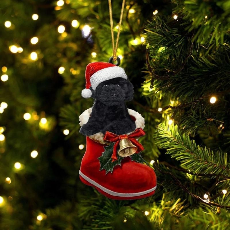 Poodle Black In Santa Boot Christmas Hanging Ornament SB137