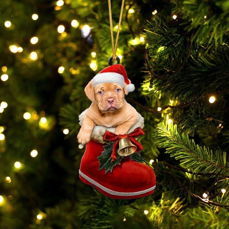 Dogue De Bordeaux In Santa Boot Christmas Hanging Ornament SB170