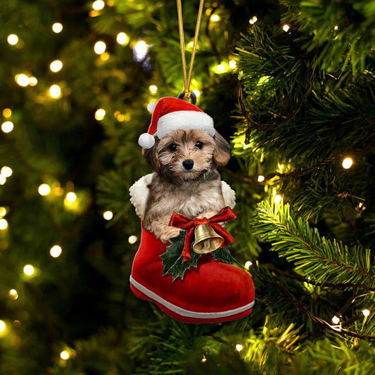 Yorkie Poo In Santa Boot Christmas Hanging Ornament SB206