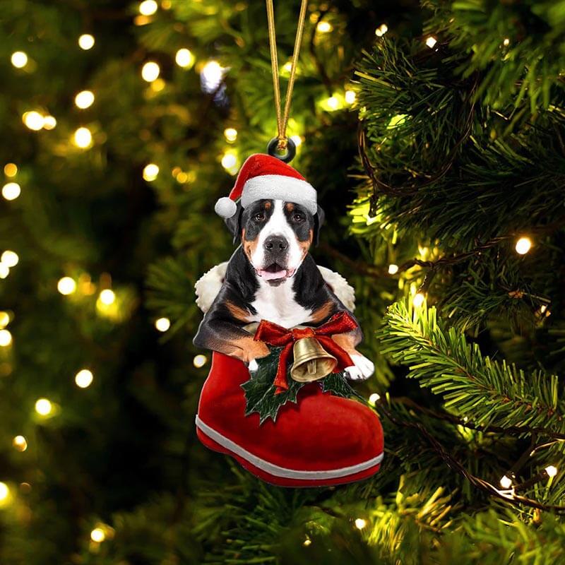 Greater Swiss Mountain Dog In Santa Boot Christmas Hanging Ornament SB219
